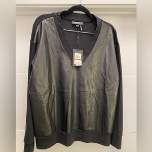 DKNY NWT faux leather V-neck top